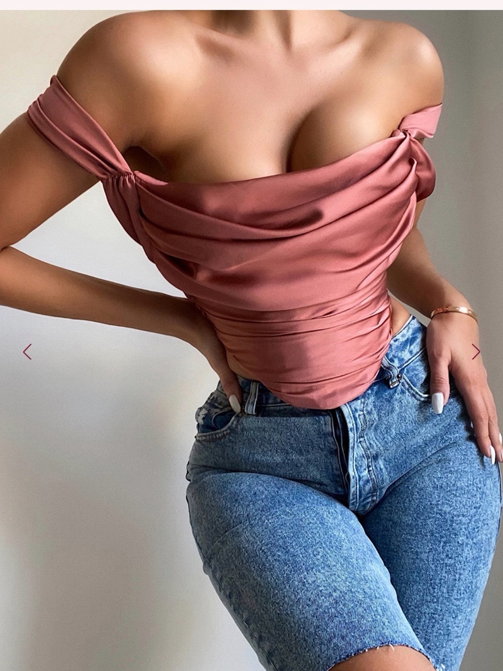 House of CB Dusky Rose Off-Shoulder Satin Camisole